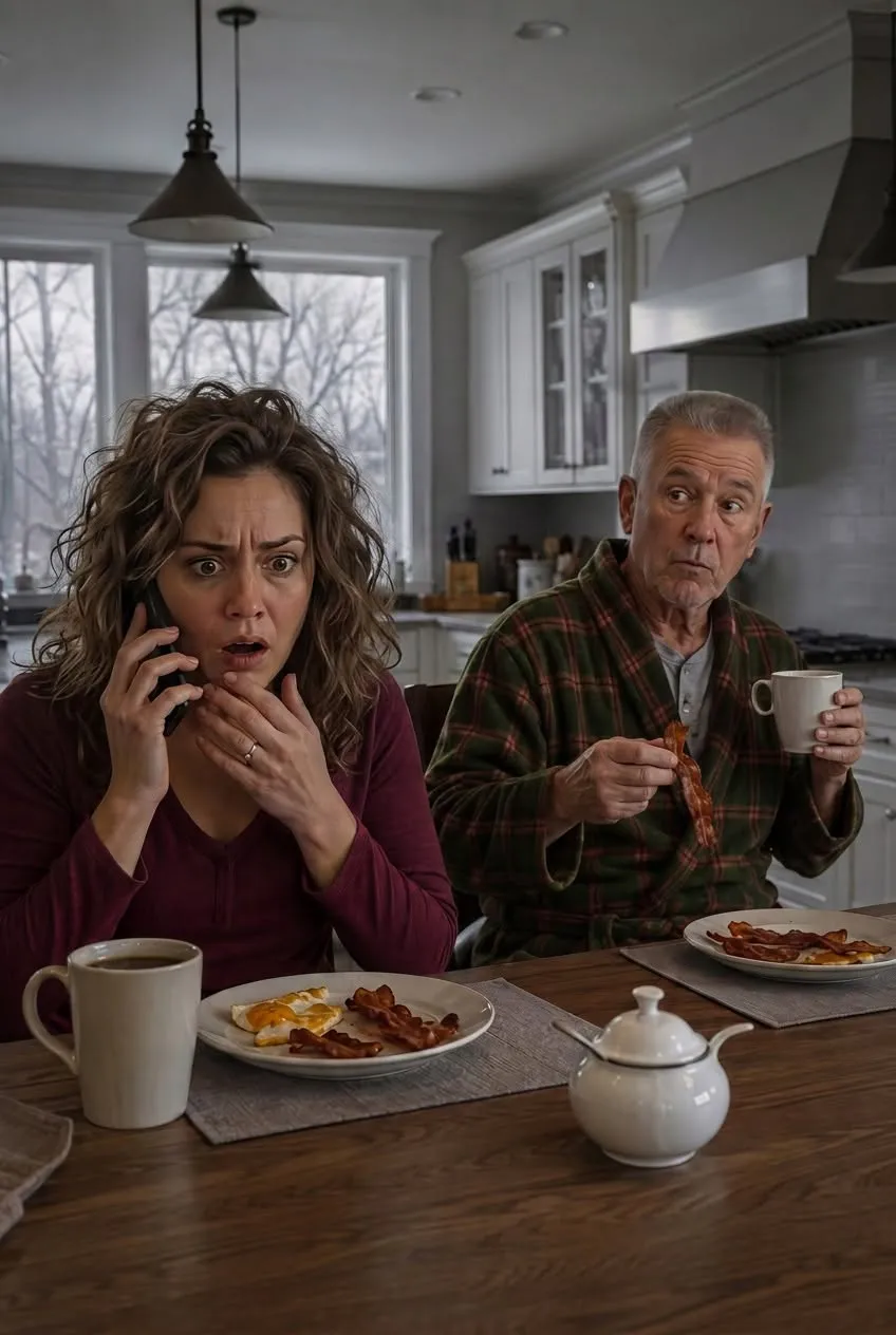 A father and daughter having a tense breakfast conversation