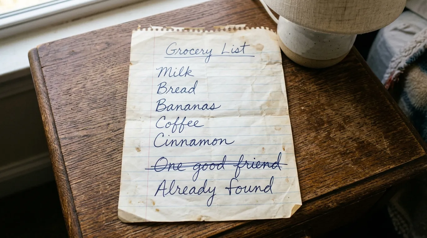 Handwritten grocery list with the words 'Already found' written at the bottom