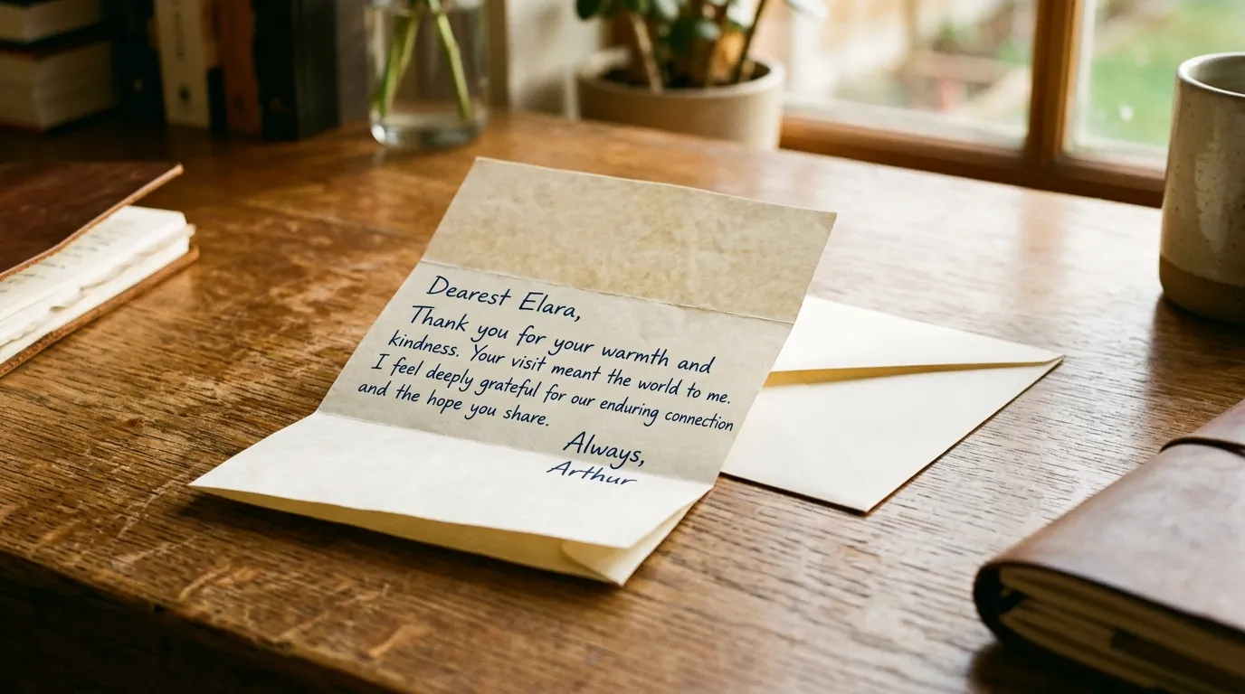 Handwritten note expressing gratitude on an office desk