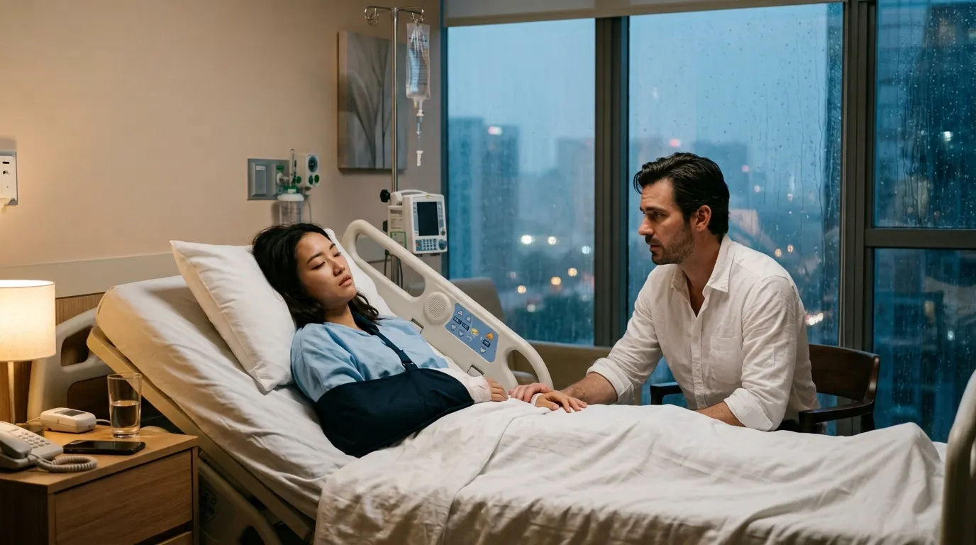 Lily waking up in the hospital with Dominic by her side