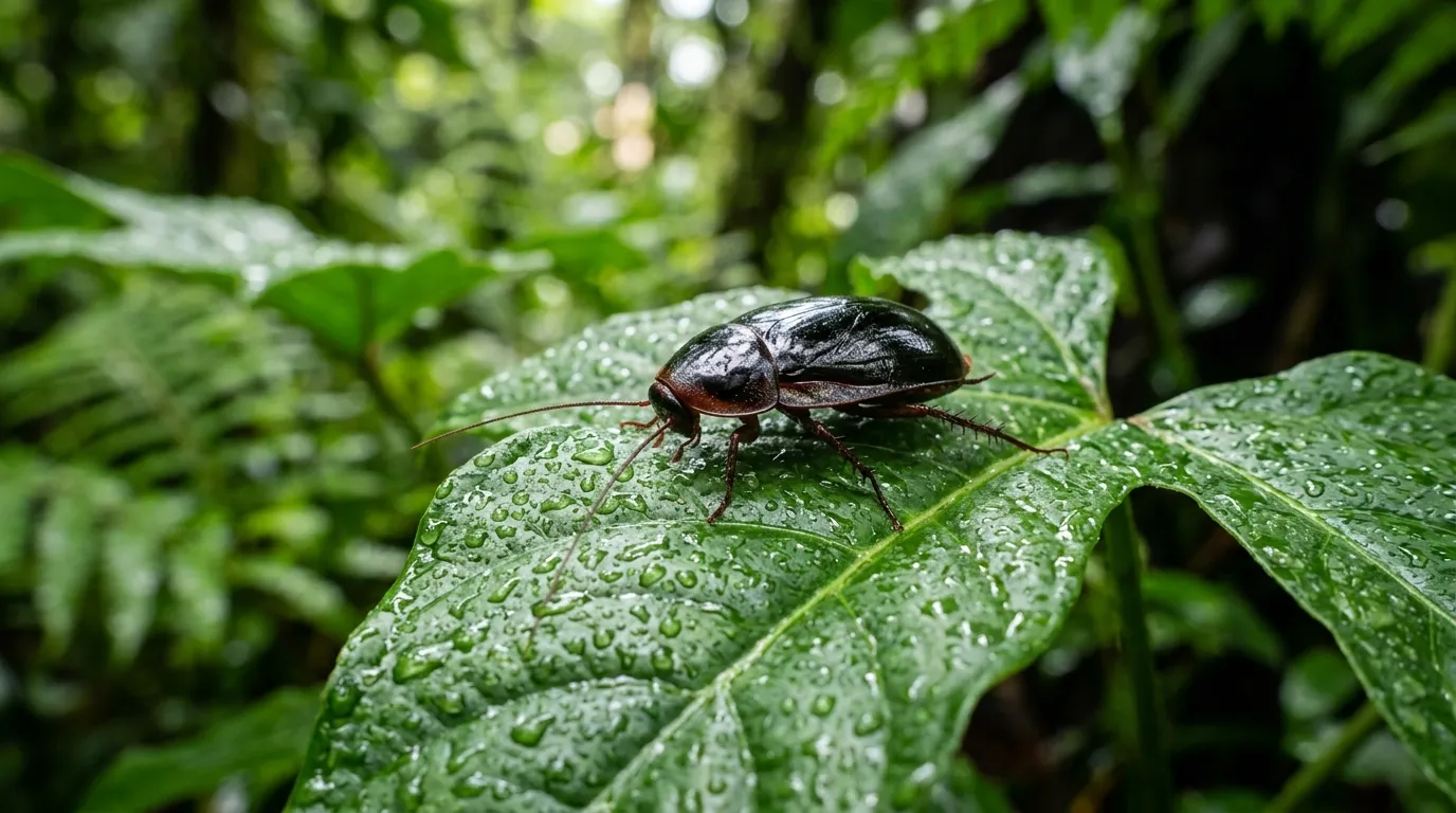 Close up macro shot of the Pacific beetle cockroach on a leaf