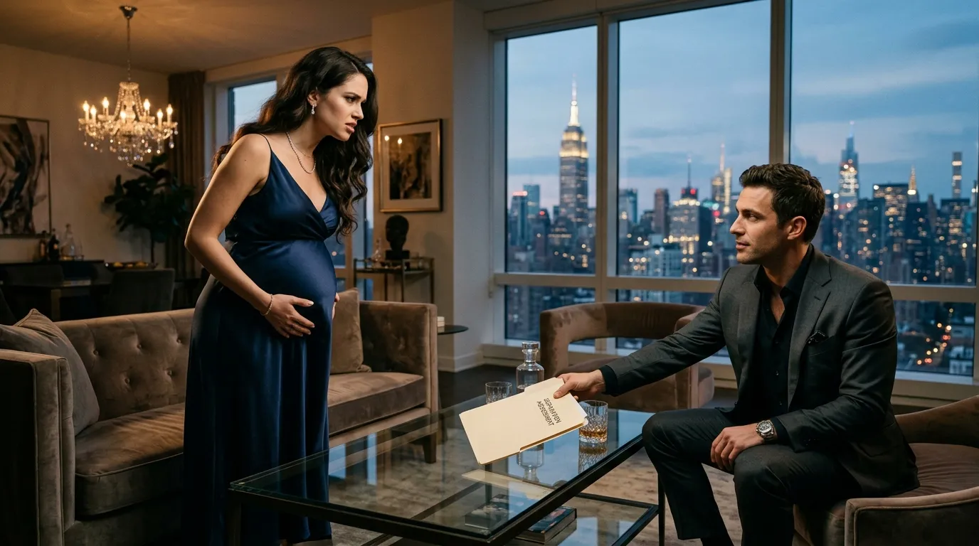 Pregnant woman and arrogant brother arguing in a penthouse