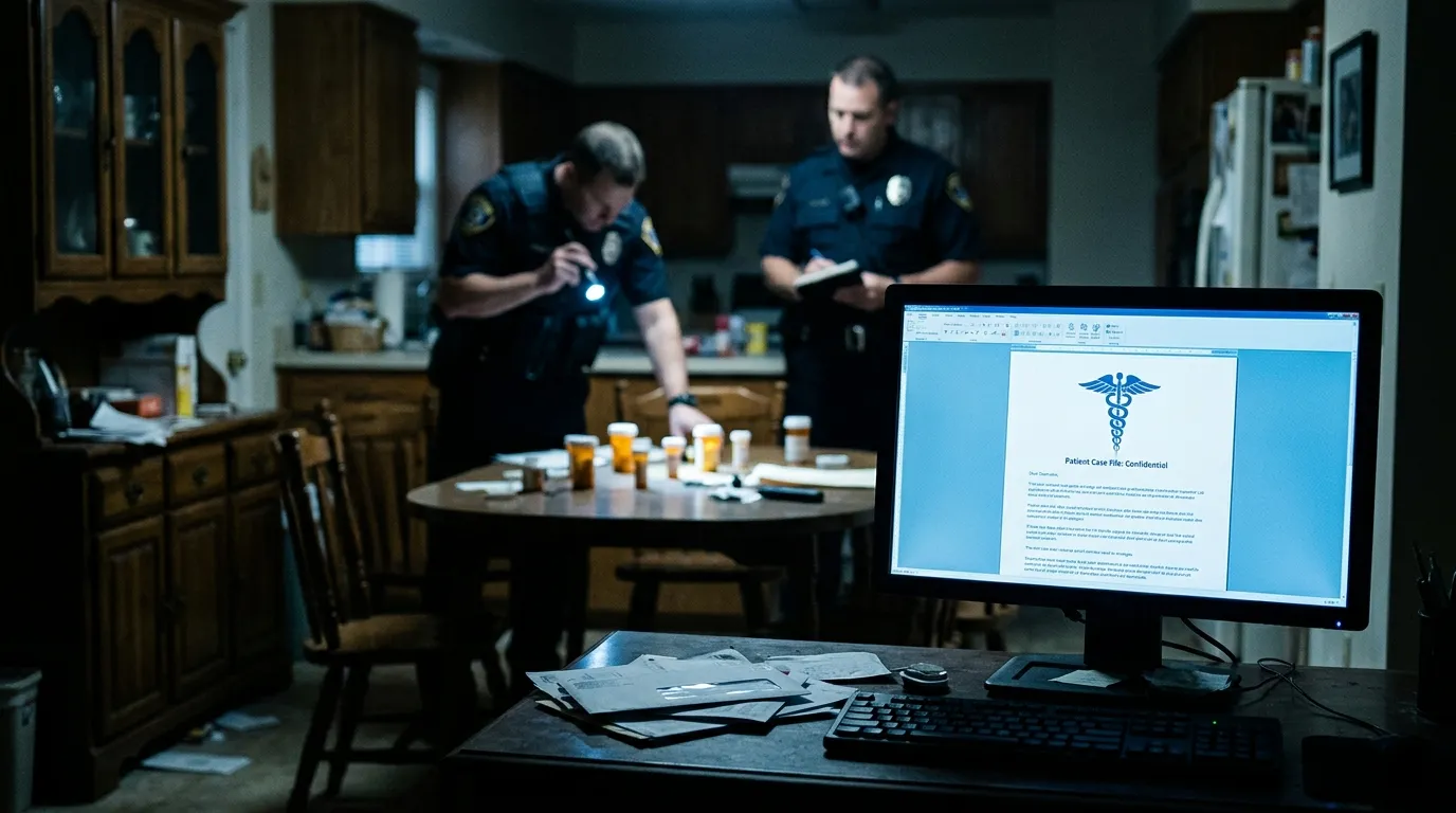 Investigators examining evidence and computer screens inside Julian and Victoria Vance's dark suburban home.
