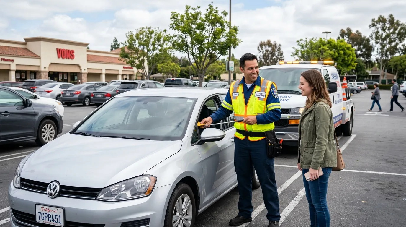Roadside mechanic helping a driver unlock their car door