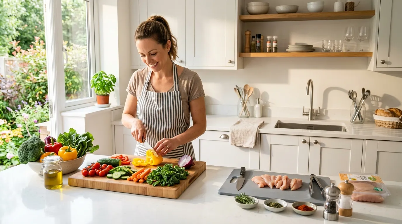 Clean kitchen counter showing safe food preparation with separated ingredients