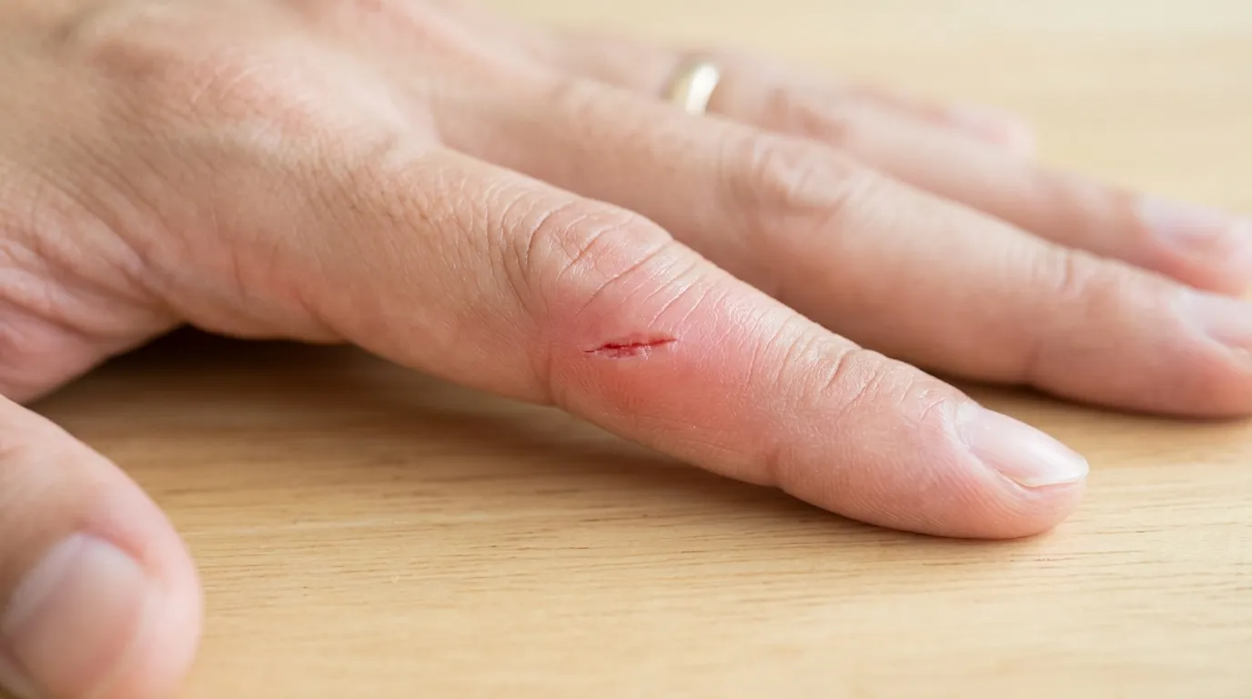 Close up illustration of a small skin cut showing early signs of redness and inflammation