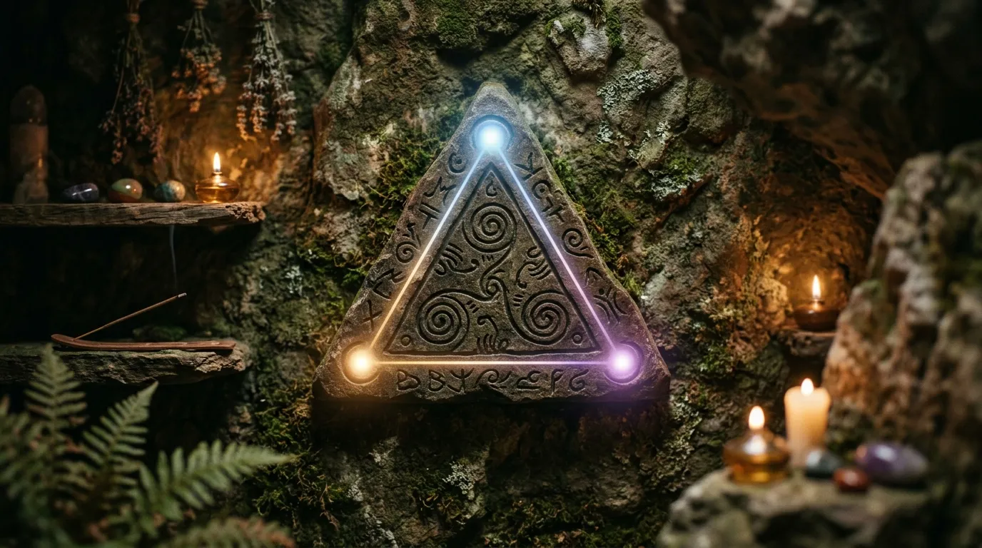 Conceptual image illustrating the spiritual connection of mind, body, and spirit with three dots.
