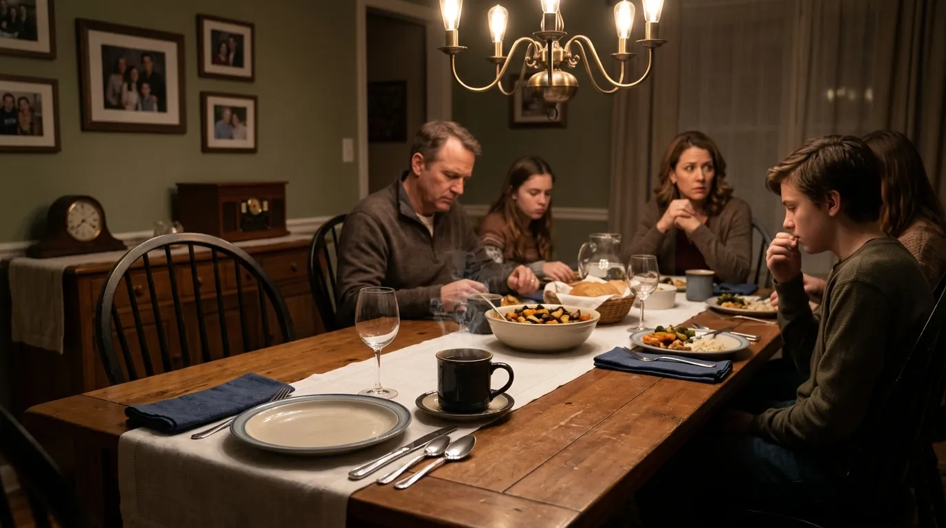 Dining table set for a family dinner