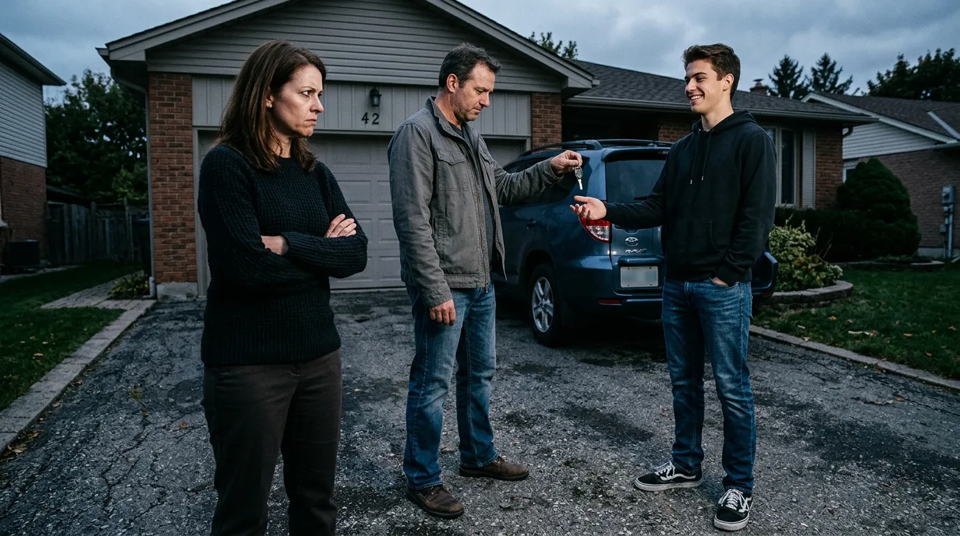 A tense moment as car keys are held out hesitantly.