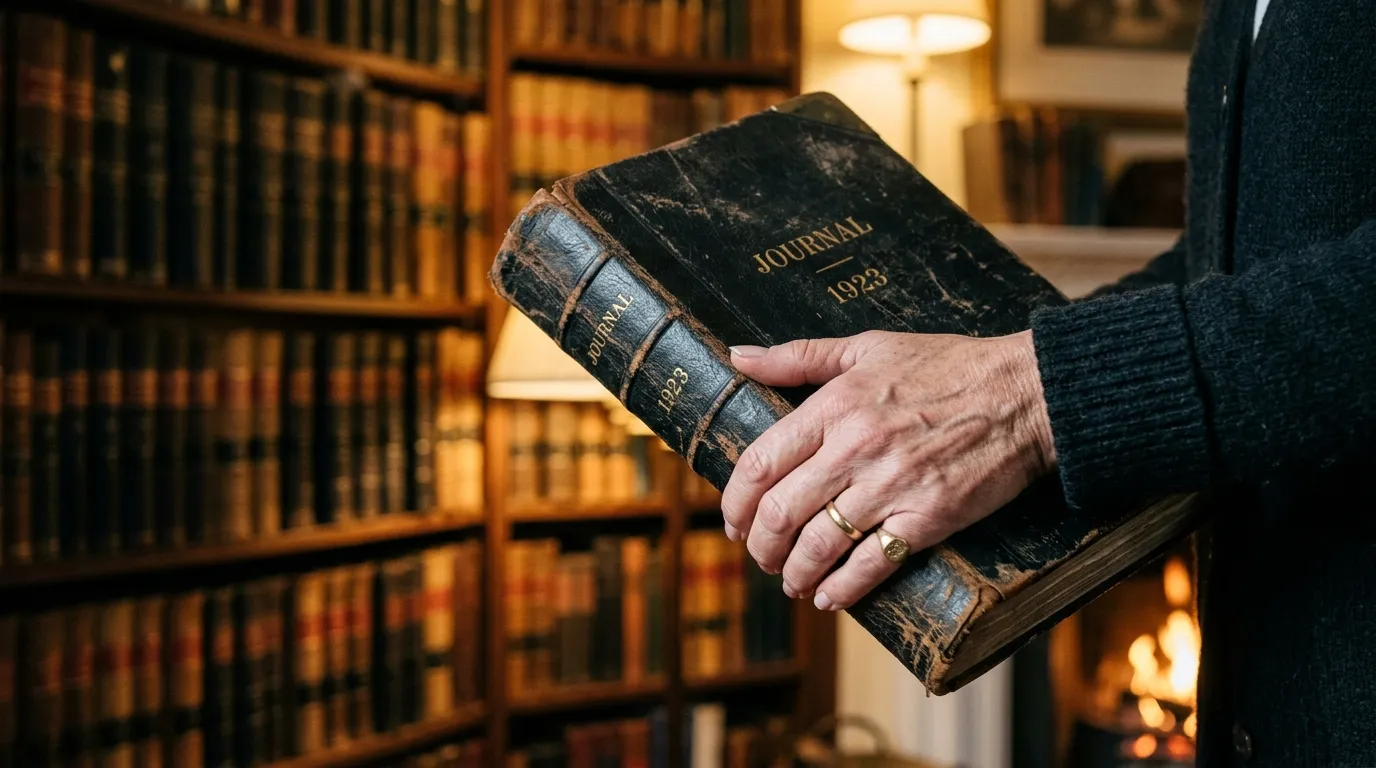 A mysterious, worn black leather-bound ledger containing dangerous secrets.