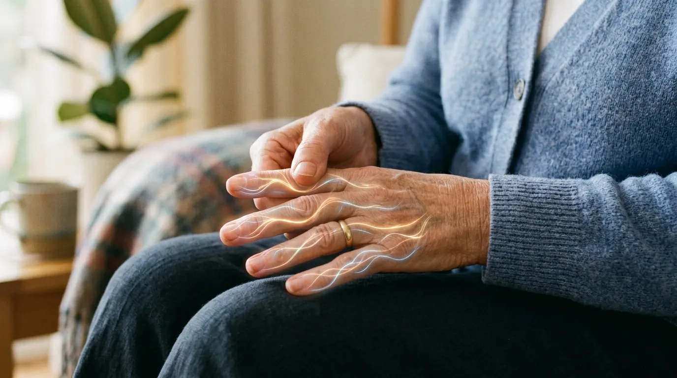 Close up of hands experiencing tingling and neuropathy