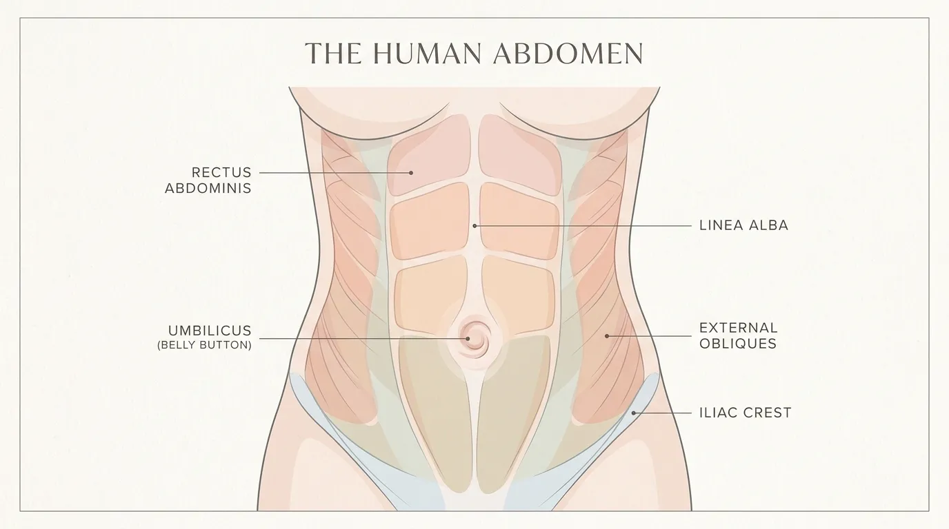 Minimalist illustration of human abdominal anatomy
