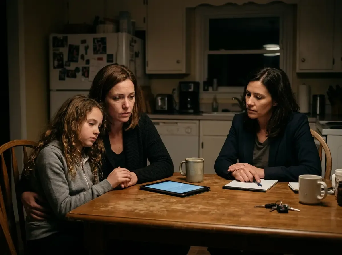 Sierra, Gemma, and Maya listen to an audio recording that exposes a hidden plan.