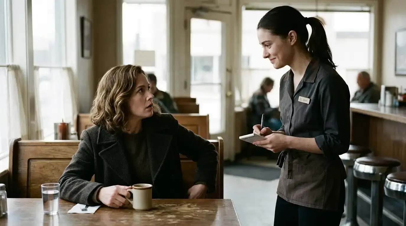 The mother harshly rejecting her biological daughter at the cafe