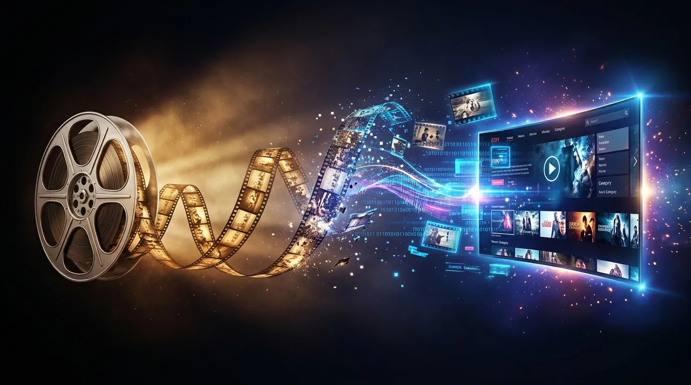 Film reel transforming into a digital streaming device