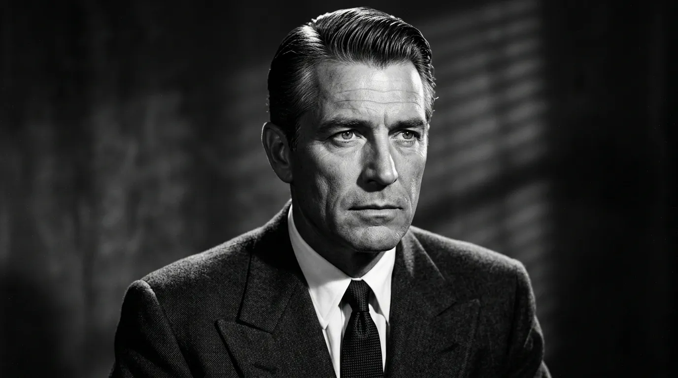 Black and white portrait of a classic Hollywood actor