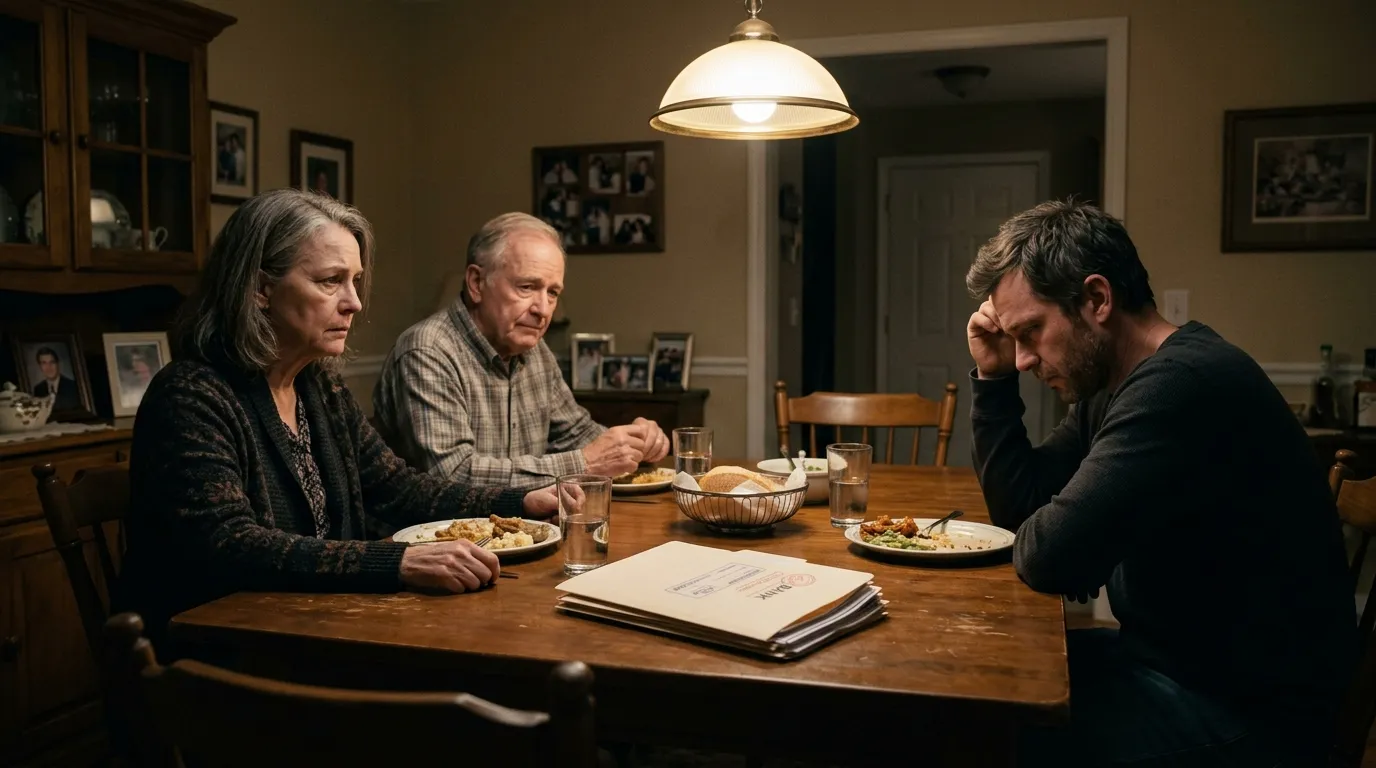 A tense confrontation at a family dinner table
