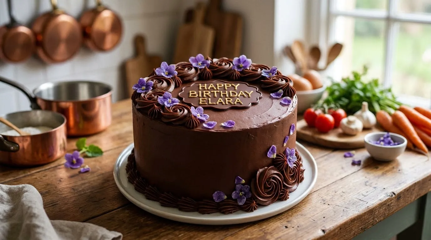 Stunning three-layer gourmet chocolate birthday cake