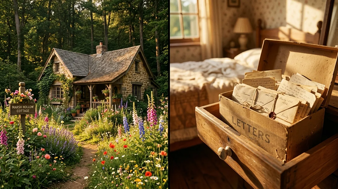 A quaint house with an overgrown garden and a bedside drawer full of letters