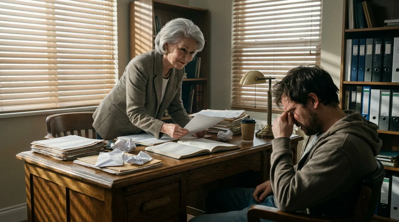Mother-in-law looking at private financial documents in a home office