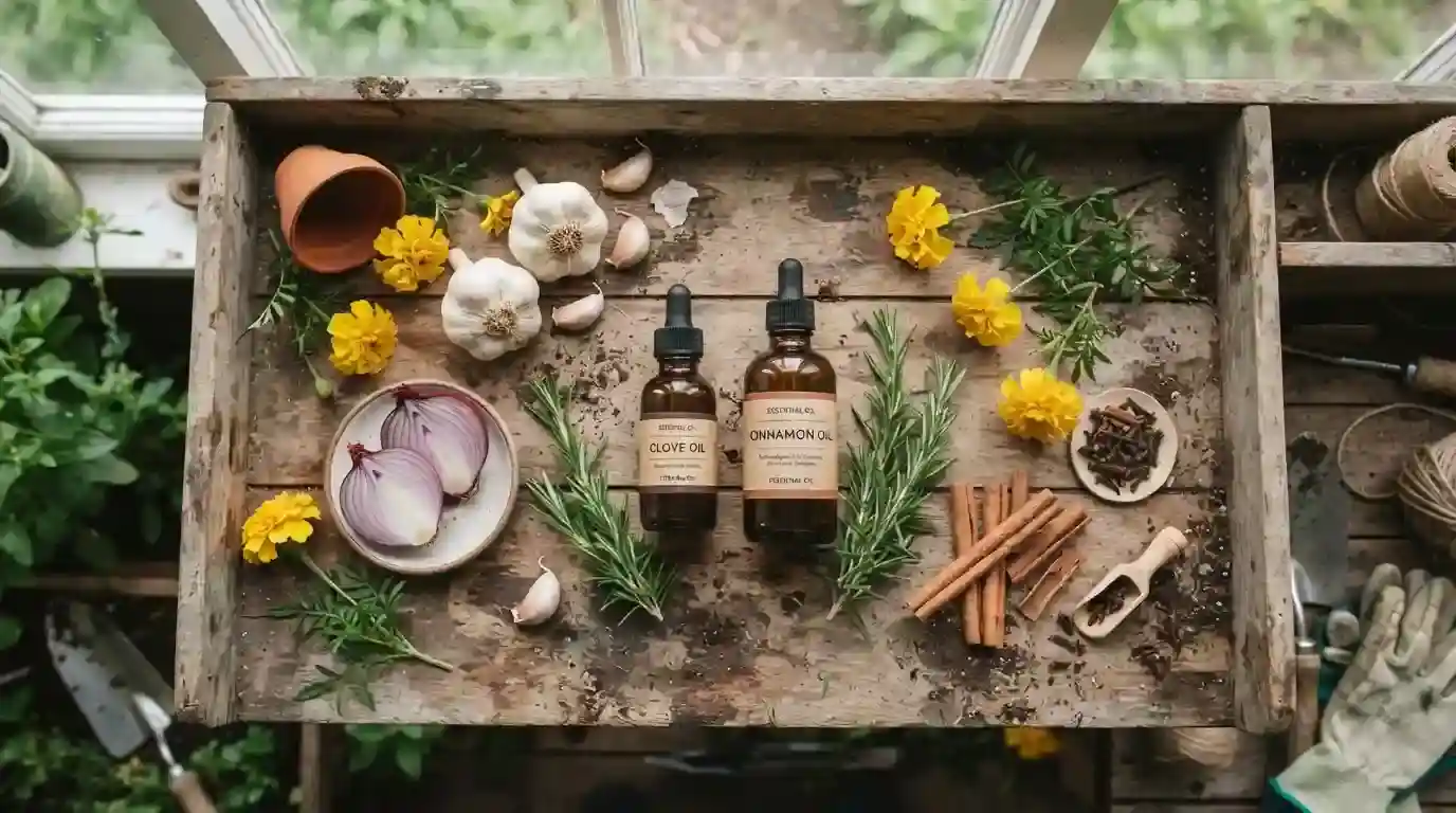 Essential oils, garlic, and herbs used to deter snakes naturally