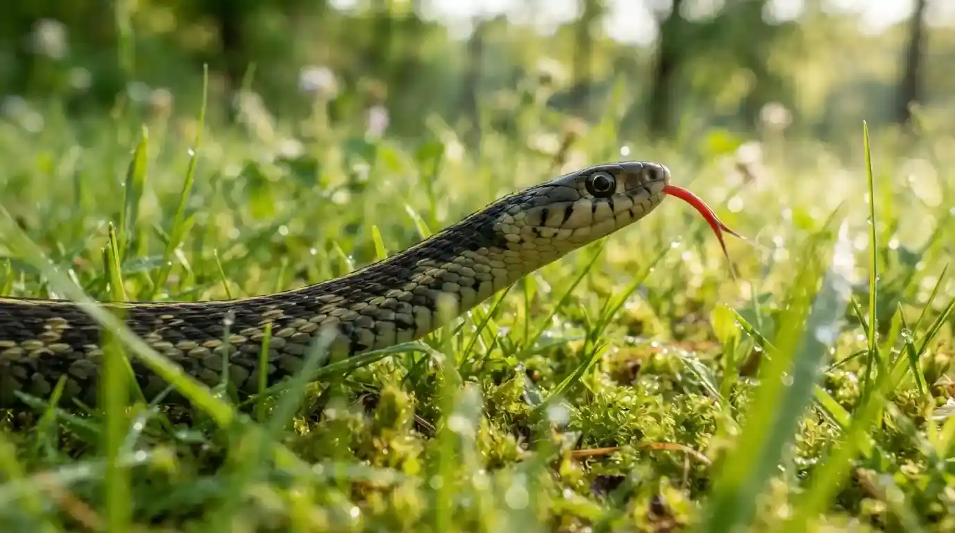 Close-up of a snake flicking its tongue to detect air scents