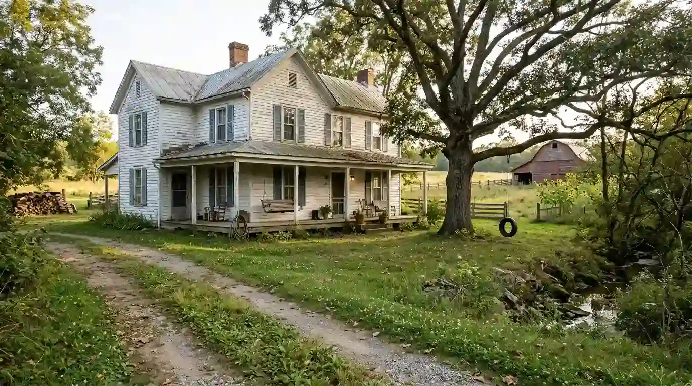 Willow House, the farmhouse with blue shutters, sunflowers, and an enormous oak tree.
